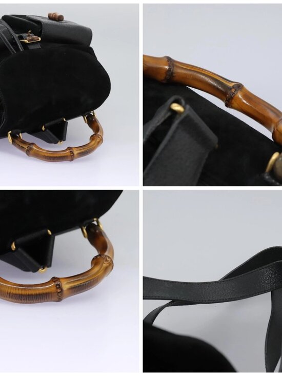 GUCCI Bamboo Backpack Suede Leather Black Gold 003 58 0016 Auth nb144